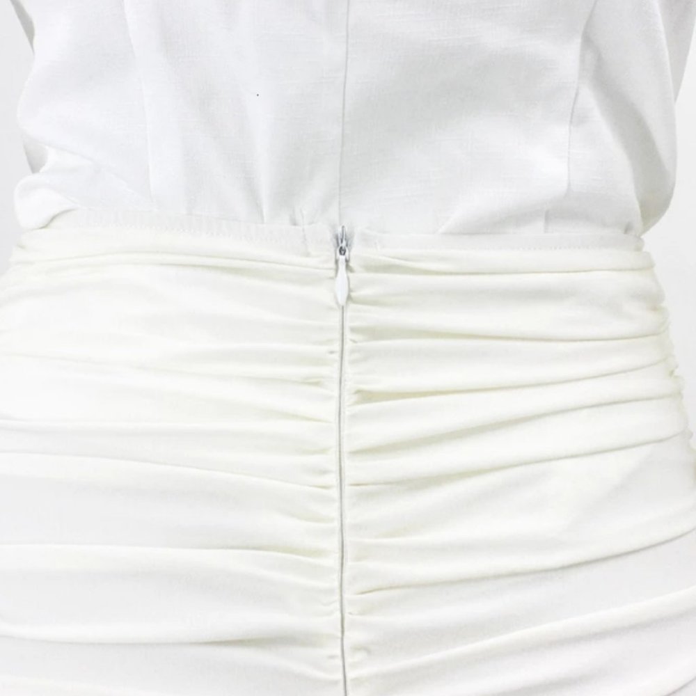 White Ruched Mini Dress - Picture 4 of 11